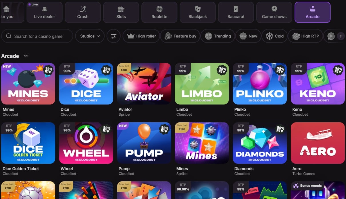 Cloudbet Crash and Arcade